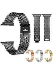 For Apple Watch Band 38mm 40mm 41mm 42mm 44mm 45mm Stainless Steel Fish Scale Pattern Wristwatch Strap for iWatch 7 6 5 4 Band