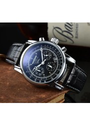 Zeppelin Luxury Brand Watch Three Eyes Multifunctional Waterproof Leather Business Casual Date Luminous Chronograph Watch