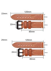 Handmade Genuine Leather Watch Band Strap 22mm 24mm Men Women Black Brown Green Gray Thick Watchband Stainless Steel Buckle