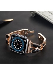 Strap for Apple Watch Band SE Series 7 6 5 4 45mm 41mm 44mm 40mm Bling Butterfly Stainless Steel Bracelet for iWatch 3 42mm 38mm