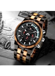 Relogio Masculino KUNHUANG Men's Wooden Watch Top Brand Luxury Stylish Chronograph Military Watches in Wooden Box reloj hom