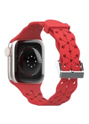 Lace Silicone Strap for Apple Watch Bnad 7 45mm 41mm Breathable Silicone Wristband for iWatch 6 5 4 3 SE 44mm 42mm 40mm