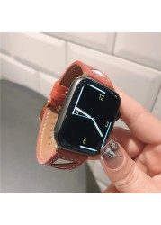 Womens Style Leather Strap for Apple Watch Band 44mm 40mm 42mm 38mm Korea for iWatch Series 3 4 5 6 SE 7 45mm 41mm Wristband