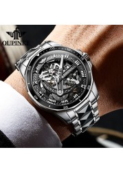 OUPINKE watch for men luxury brand men mechanical wristwatches skeleton design automatic watches sapphire glass watch 3178