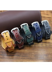 22mm 24mm Genuine Leather Watch Strap Wristwatch Band With Mat Wrist Protection Handmade Vintage Cuff Watches Bracelet