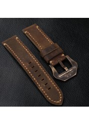 Dark brown crazy horse leather strap 20 21 22 23 24 26 mm fits bronze watch bracelet, vintage style