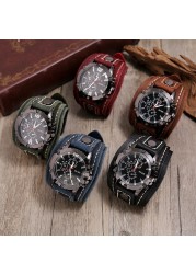 Men's Quartz Watches Jisingshu Luxury Wristwatch 2022 Cowhide Watch Band Punk Style Men's Watch Genuine Leather Wide Bracelets