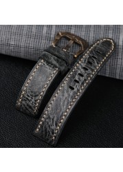 Handmade smoke gray leather watchband 20 22 24 26 mm bronze buckle bracelet, suitable for PAM111 441 men's bracelet