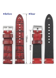 Vegetable tanned leather watchband 18mm 20mm 22mm 24mm handmade stitching genuine leather crocodile watch strap replacement