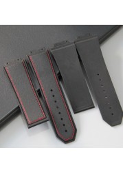 Top Grade Black With Red Stitches 29*19mm Silicone Rubber Watchband Watch Strap For HB For King Power Series Bracelet