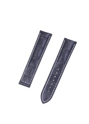 CARLYWET 20 22mm Wholesale Black With White Stitches High Quality Genuine Leather Replacement Watch Band Strap Strap For Omega