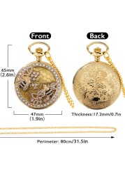 2022 New Unisex Gold Quartz Face Chain Pocket Watch Transparent Dripping Glue Diamond Bee Pattern Birthday Gift for Friend
