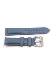 Rolamy - Watch strap 22 24mm, polished silver buckle watch strap, blue, genuine leather, handmade, thick, antique