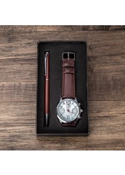 New 2pcs/set Luxury Mens Watches Set Gift Box Fashion Men's Watch High Quality Pen Male Wristwatch Set Christmas Best Gift