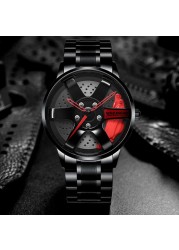 3D Spinning Unique Model Rim Watch Hub Custom Design Sports Car Frame Watch Waterproof Creative Men's Watch Wheel Wristwatch Clock