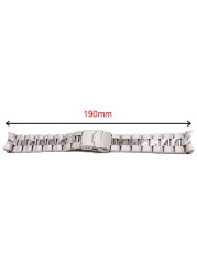 Rolamy 22mm Sliver Stainless Steel Wrist Watch Band Replacement Metal Watchband Bracelet Double Push Clasp for Seiko