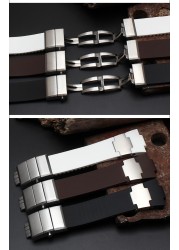 Carliot 25mm x 12mm (20mm Buckle) Black Brown White Silicone Rubber Watch Band Strap Silver Buckle Lock for Ulysse Nardin