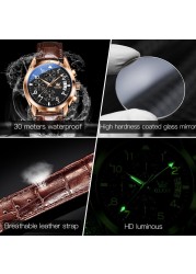 OLEVS Original Luxury Watch for Men Quartz Multifunction Fashion Leather Waterproof Clock Brand Wris Watches Relogio Masculino