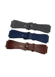 34mm*24mm Gray Blue Brown Leather Watch Band 3mm Thick Strap Belt Silver Black Pin Tongue Buckle