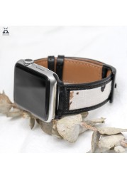 Vintage Ink Painting Leather Strap for Apple Watch Series 7 6 SE 5 4 3 Pin Buckle Chinese Style Leather Strap for iWatch 41 45mm
