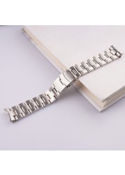 Carlewit 22mm Silver All Brushed Solid Curved End Links Replacement Watchband Bracelet Double Push Clasp For Seiko SKX 007