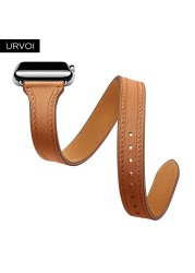 URVOI Double Round for Apple Watch Band Series 7 6 SE 5 4 3 Luxury Strap for iWatch Soft Genuine Leather Wrist Loop 40 41 44 45mm