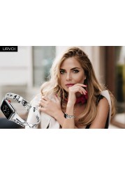 URVOI Leather Band for Apple Watch Series 7 6 SE 5 4 3 Strap for iwatch 41 45mm T Hole Flowers Printed Wrist Women Band