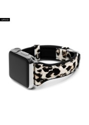 URVOI Band for Apple Watch Series 6 5 4 3 2 SE Sport Band Horse Leather Strap for iWatch 40 44mm Handmade Slim Waist Leopard