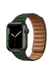 Leather Link for Apple Watch Band 44mm 40mm 45mm 41mm 38mm 42mm Magnetic Loop Watchband Bracelet iWatch Serie 3 5 4 SE 6 7 Strap