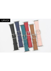 URVOI Leather Strap for Apple Watch Series 7 6 SE 5 4 321 Calf Leather Strap for iwatch 40 44mm Square Buckle Modern Design GEN.2