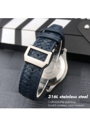 20 21mm 22mm High Quality Cow Leather Woven Watchband Fit For IWC Portugal Pilot Watches Curved End Genuine Leather Watch Strap