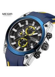 MEGIR Men Sports Military Watches Men Waterproof Fashion Blue Silicone Strap Wristwatch Man Luxury Top Brand Luminous Watch