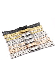 CARLYWET 20mm Middle Gold Solid Watch Band Curved End Screw Links Steel Clasp Bracelet For Rolex Oyster Subamriner Daytona GMT