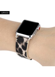 URVOI band for apple watch series 7 6 5 4 3 2 1 SE PU leather with leopard print strap for iWatch microfiber modern design