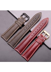 Oil Wax Genuine Leather Watchband Women Men Cowhide Watch Strap Band 18mm 20mm 22mm 24mm Watch Watch Bracelet Metal Clasp