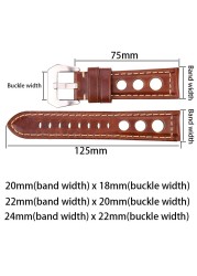 Cowhide Oil Wax Leather Watch Band, 22mm, 24mm, Dark Brown, for Men and Women, Genuine Leather, Fashionable, with Pin Buckle