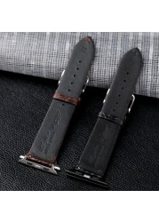 Suitable For Apple Watch Leather Strap iWatch 6/5 strap Crazy Horse brown pattern iwatch 7/SE strap ultra-thin crocodile leather