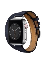 Leather Strap for Apple Watch 6 5 4 SE Band 44mm 40mm Double Ring Replacement Bracelet Strap for iwatch Series 3 2 1 42mm 38mm