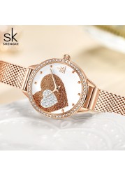 Fashion Casual Stainless Steel Women Quartz Watch Crystals Lady Holiday Gifts Beautiful Heart Rhinestone Dial Relojes Para Mujer