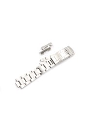 CARLYWET 20mm Steel Watch Band Hollow Curved End Glide Clasp Silver Brushed Bracelet for Rolex Vintage Submarines Oyster