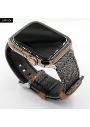 URVOI strap for apple watch 7 6 SE 5 4 3 2 1 band for iwatch canvas band 41 45mm outboard style leather back watch accessoiries