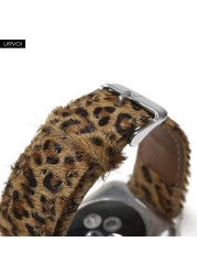 URVOI Band for Apple Watch Strap for iwatch Series 7 6 SE 5 4 3 2 1 Horse Fur Leather Leopard Print Pattern 40 44mm Comfortable