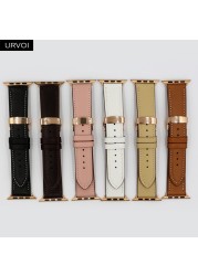 URVOI Deploy Buckle Band for Apple Watch 7 6 SE 5 4 3 Leather Strap for iwatch 41mm 45mm Single Round Design Butterfly Buckle