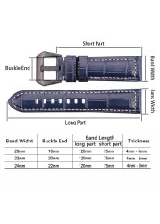 Cowhide Watchband Crocodile Pattern Women Men 20mm 22mm 24mm 5 Colors Watch Strap With Silver Black Steel Buckle Wrist Strap