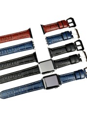 MAIKES Watchbands Genuine Cow Leather Watch Strap for Apple Watch Band 44mm 38mm Series 6/5/4 Iwatch 7 45mm 41mm Watchband