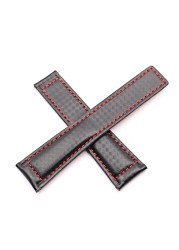 CARLYWET 20 22mm Wholesale Black with Red Stitches High Quality Genuine Leather Replacement Watch Band Strap Strap