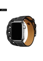 URVOI jurmette Double Round for Apple Watch Series 7 6 SE 5 4 321 Genuine Leather Strap for iWatch Strap Wrist Strap 40 44mm