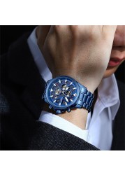 NIBOSI Mens Watches Top Brand Sports Waterproof Stainless Steel Blue Quartz Watch Men Military Wristwatch Relogio Masculino