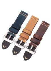 Handmade Watch Band Genuine Leather Watchband 20mm 22mm 24mm Brown Blue Yellow Women Men Cowhide Leather Strap Bracelet Accessories