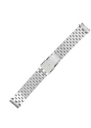 Carliot 22mm Silver Hollow Curved End Solid Links Replacement Watch Band Bracelet Double Push Clasp for Seiko